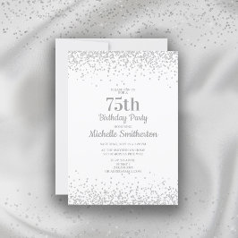 Klassisk Elegant Vit Silverglitter 75-årsdag Inbjudningar