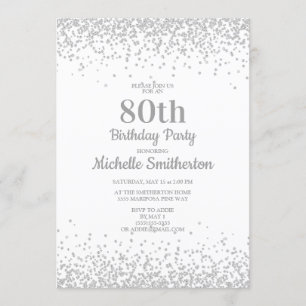 Klassisk Elegant Vit Silverglitter 80-årsdag Inbjudningar