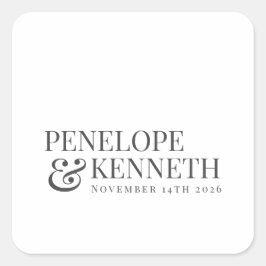 Klassisk Elegant Vita Personligt bröllp Namn Fyrkantigt Klistermärke