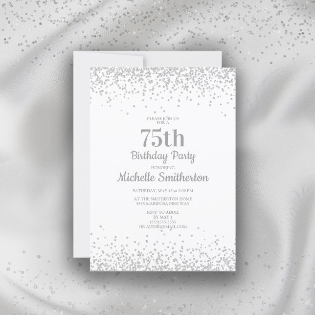 Klassisk Elegant Vita Silver Glitter 75:e Inbjudningar (Skapare uppladdad)