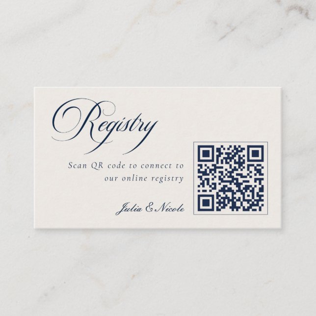 Klassisk Elfenben Marinblå QR-kod Bröllopspresentr Tilläggskort (Framsida)