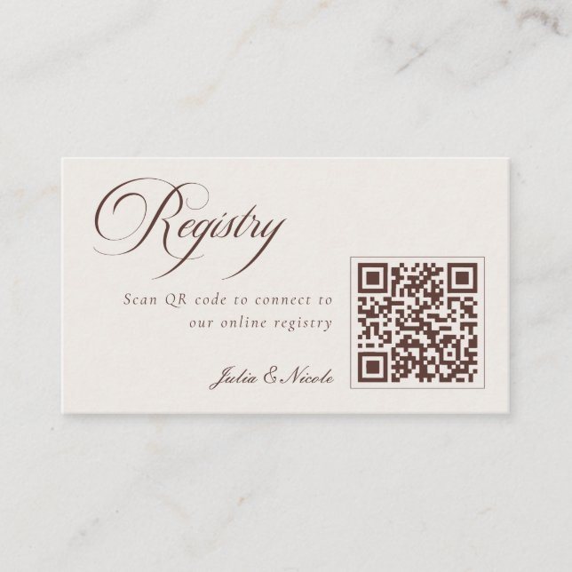 Klassisk Elfenbensbrun QR-kod Bröllopspresentregis Tilläggskort (Framsida)
