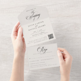 Klassisk Elfenbenssvart Kalligrafi QR-kod Bröllop