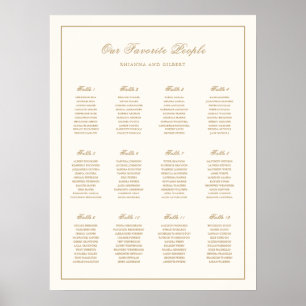 Klassisk Elfenbensvit och Guld Bröllops Placerings Poster