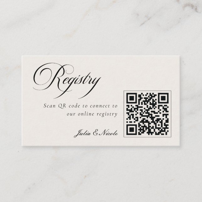 Klassisk Elfenbensvit Svart QR-kod Bröllopspresent Tilläggskort (Framsida)