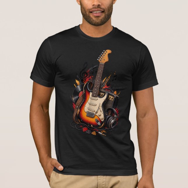 Klassisk Elgitarr & Vinylskiva T-shirt  (Framsida)