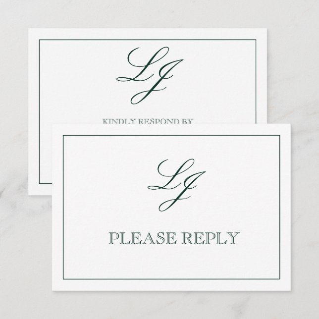 Klassisk Emerald Grönt, Monogram No Måltider OSA Kort (Fram/baksida)