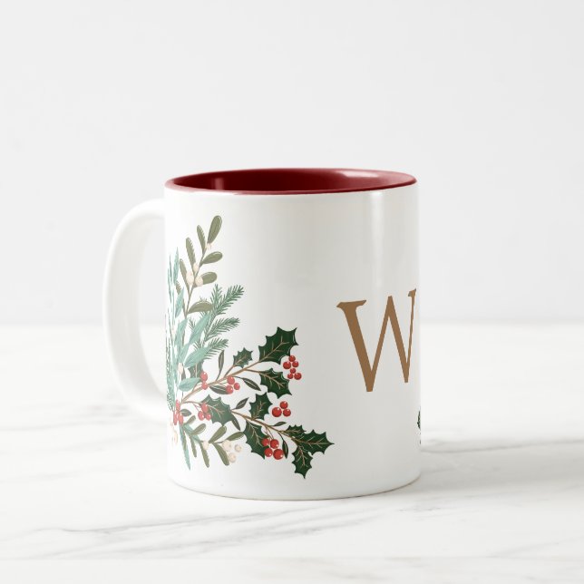 Klassisk Enchanting Elegant jul Monogram Två-Tonad Mugg (Framsida vänster)