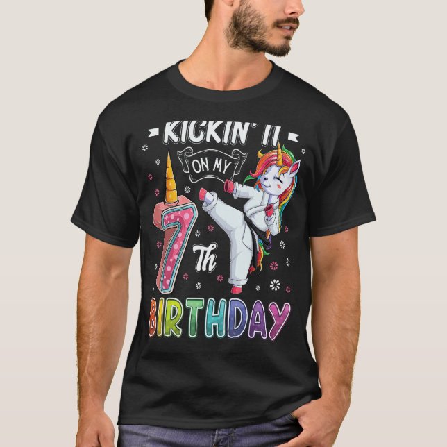 Klassisk enhörning karate 7-årsdag 7 sju år  t shirt (Framsida)