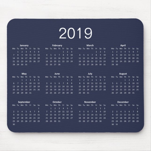 Klassisk enkel Anpassningsbar Färg 2019-kalender Musmatta (Framsidan)