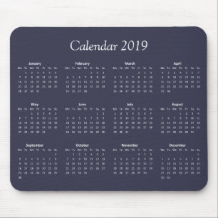 Klassisk enkel blå och vit kalender för 2019 musmatta