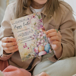 Klassisk enkel blommigt och ägg glad påsk inbjudningar