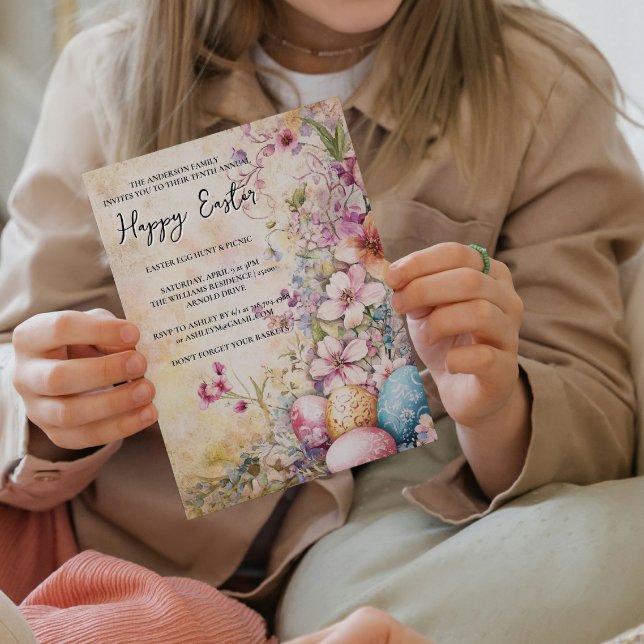 Klassisk enkel blommigt och ägg glad påsk inbjudningar (Skapare uppladdad)