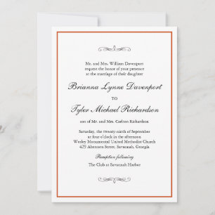 Klassisk enkel elegance Burnt Orange Bröllop Inbjudningar