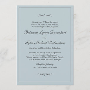 Klassisk enkel elegance Dusty Blue Bröllop Inbjudningar