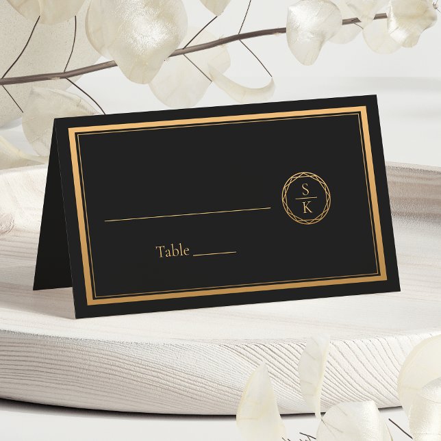 Klassisk enkel elegance Guld Black Bröllop Placeringskort (Skapare uppladdad)