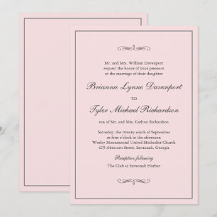 Klassisk enkel elegance  Rosa Bröllop Inbjudningar
