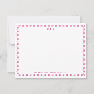 Klassisk enkel Magenta Rosa 3 Monogram Wave Gräns Anteckningskort