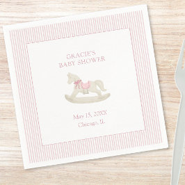Klassisk, enkel Rosa Rocking Horse Girl Baby Showe Pappersservett
