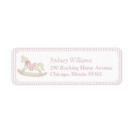 Klassisk, enkel Rosa Rocking Horse Girl Baby Showe Returadress Etikett