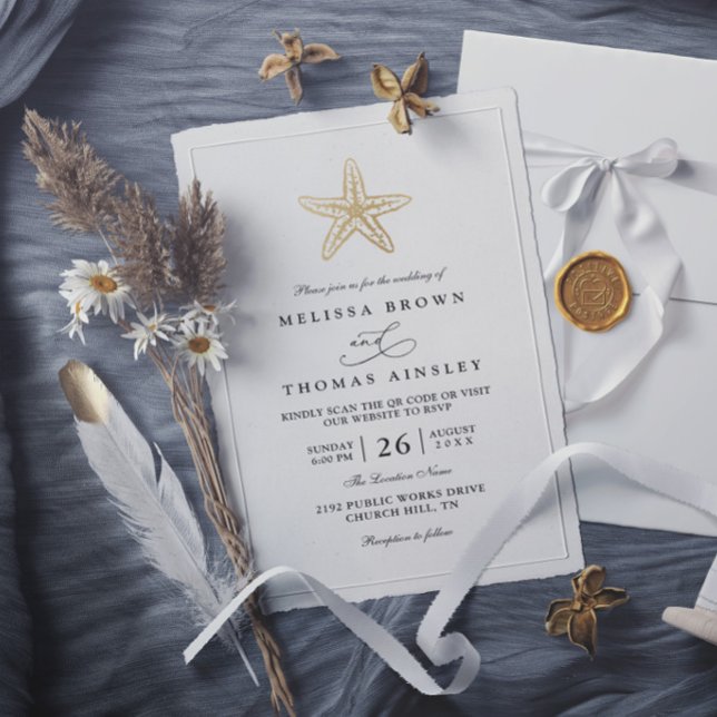 Klassisk Enkel Skal Guld Elegant Modern Bröllop Inbjudningar (Skapare uppladdad)