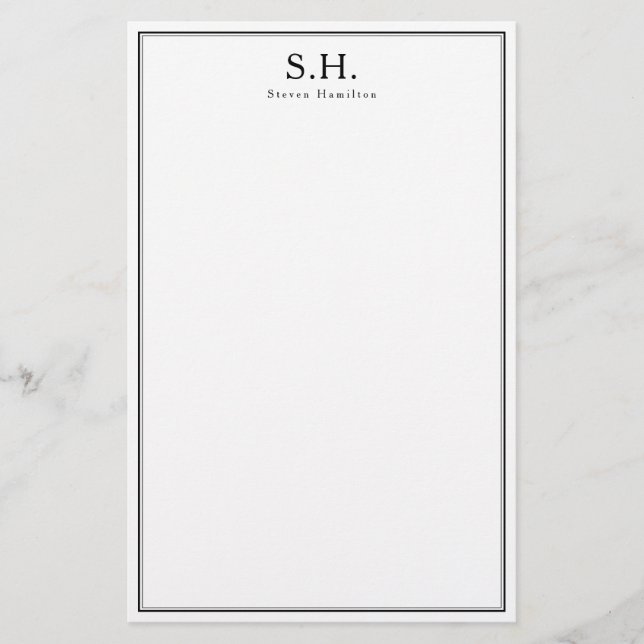 Klassisk enkel svart monogram Namn-minimalistisk C Brevpapper (Framsida)
