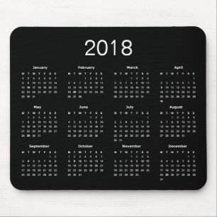 Klassisk enkel svart och vit kalender för 2018 musmatta