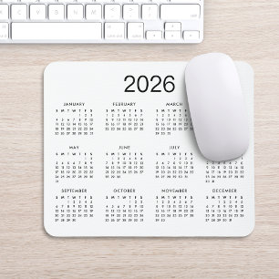 Klassisk enkel svart och vit kalender för 2024 musmatta