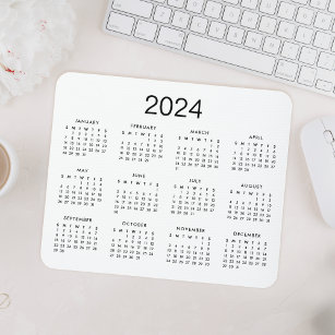 Klassisk enkel svart och vit kalender för 2024 musmatta