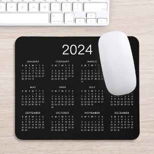 Klassisk enkel svart och vit kalender för 2024 musmatta