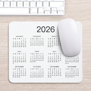 Klassisk enkel svart och vit kalender för 2024 musmatta