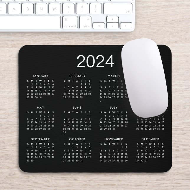 Klassisk enkel svart och vit kalender för 2024 musmatta (Skapare uppladdad)