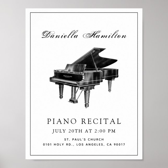 Klassisk Enkel Vit Pianorecitalsaffisch Poster (Framsidan)