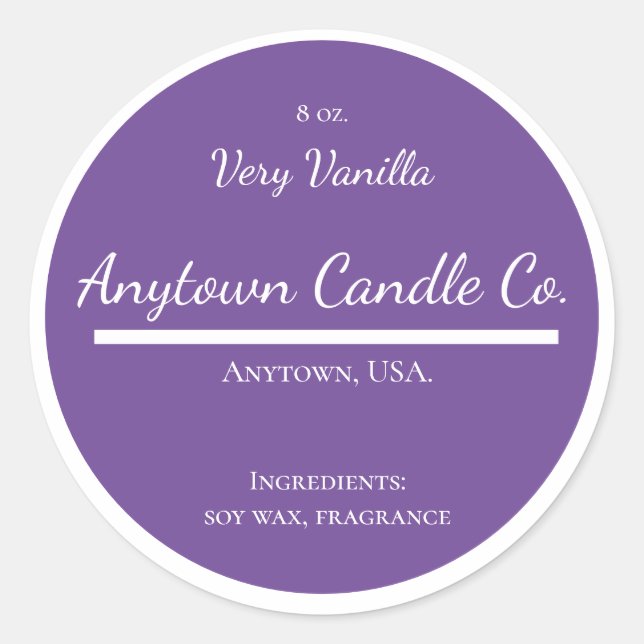 Klassisk etikett för Lila och vitt ljus Burk (Framsida)