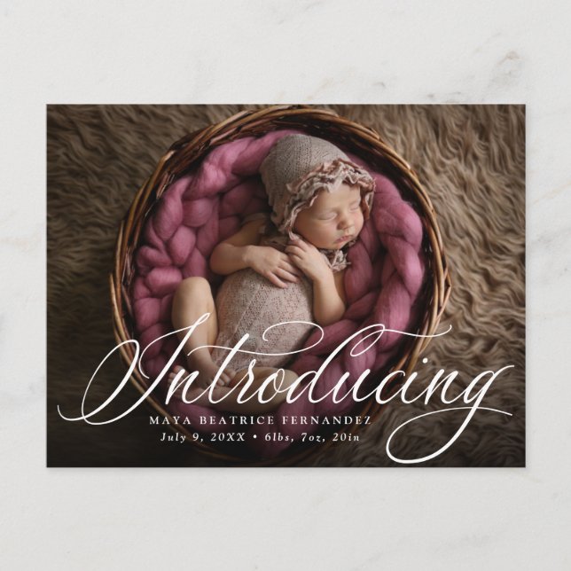 Klassisk ett-foto introduktion manus födelse meddelande vykort (Framsida)