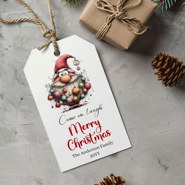 Klassisk excentrisk jultomte presentkort handritad presentetikett (Classic quirky Santa Claus gift tag hand drawn

)