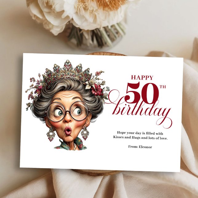 Klassisk Excentrisk Kvinna 50-årsdag Whimsical Kor Inbjudningar (Classic Quirky Woman 50th Birthday Whimsical Greeting Card

)