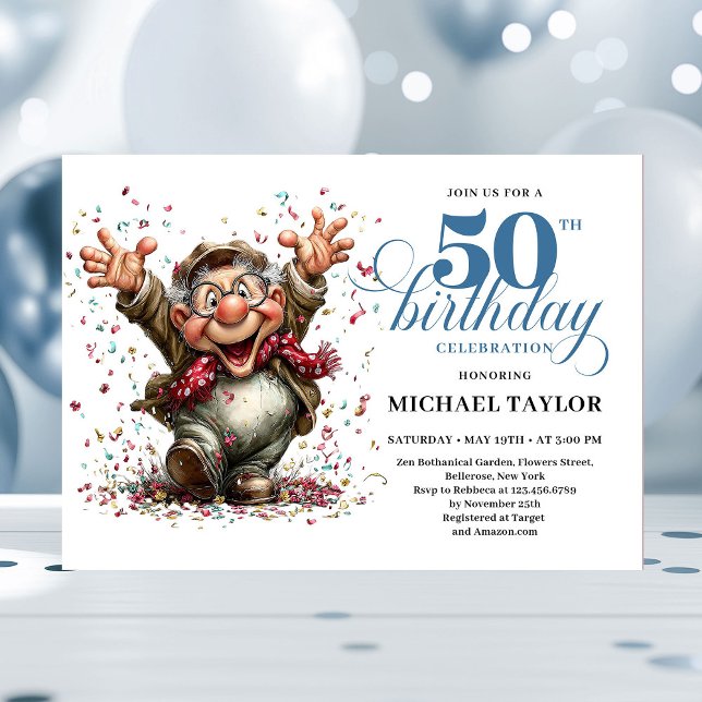 Klassisk Excentrisk Man 50-årsdag Whimsical humor  Inbjudningar (Classic Quirky Man 50th Birthday Whimsical Humor Invitation

)