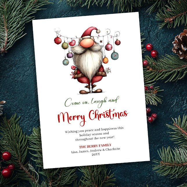 Klassisk Excentrisk Tomte Röd Grön Julhälsning Julkort (Classic Quirky Santa Red Green Christmas Greeting)