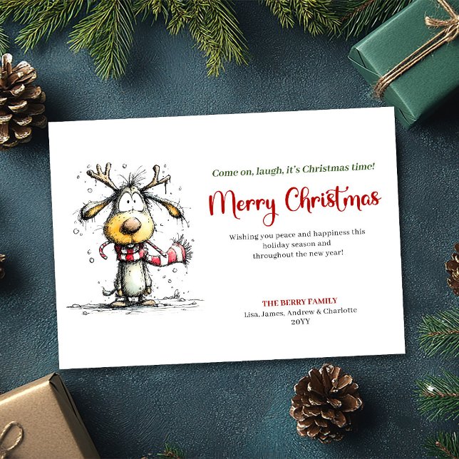 Klassisk fantasifull julhälsningskort med renar julkort (Classic whimsical reindeer Christmas greeting card

)