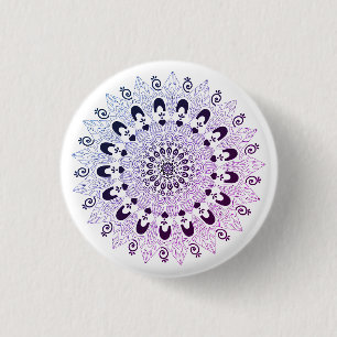 Klassisk färgad, färglös, Mandalblomma design Knapp