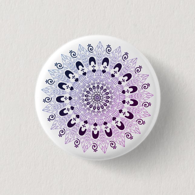 Klassisk färgad, färglös, Mandalblomma design Knapp (Framsida)