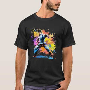 Klassisk Färgglad Karate-spelare Splash Art Karate T Shirt