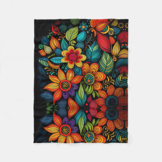KLASSISK FÄRGKOLORFUL DOODLE FLOWERS ART DESIGN FLEECEFILT
