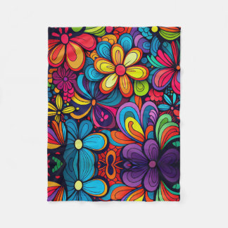 KLASSISK FÄRGKOLORFUL DOODLE FLOWERS ART DESIGN FLEECEFILT