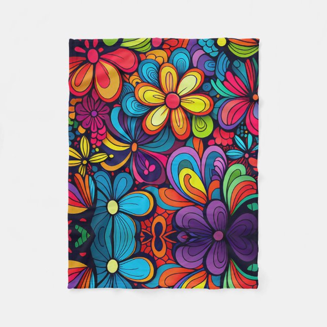 KLASSISK FÄRGKOLORFUL DOODLE FLOWERS ART DESIGN FLEECEFILT (Framsidan)