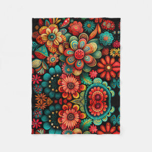 KLASSISK FÄRGKOLORFUL DOODLE FLOWERS ART DESIGN FLEECEFILT