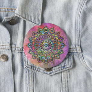 Klassisk Färgrik Mandala Indien Stil 1 Knapp