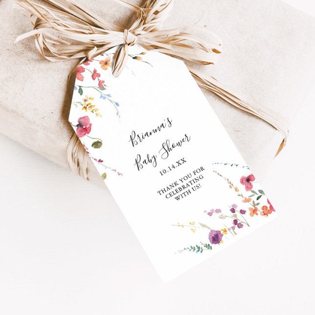 Klassisk Färgrik Vild Floral Bebis Shower  Presentetikett (Skapare uppladdad)