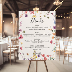 Klassisk Färgrik Vild Floral Bröllopsdryckesmeny  Poster